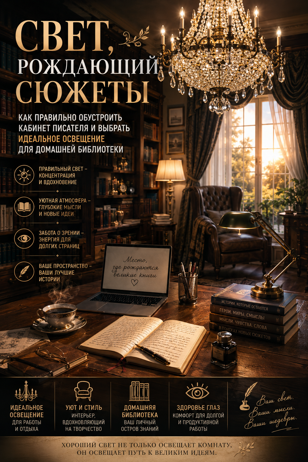 kak pravilno obustroit kabinet pisatelya super Свет, рождающий сюжеты: как правильно обустроить кабинет писателя и выбрать идеальное освещение для домашней библиотеки